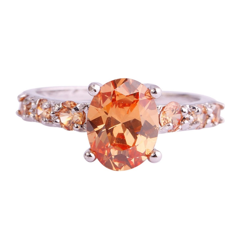Morganite Oval Gemstone Solitaire Ring Silver Tone size 7 - Picture 3 of 7
